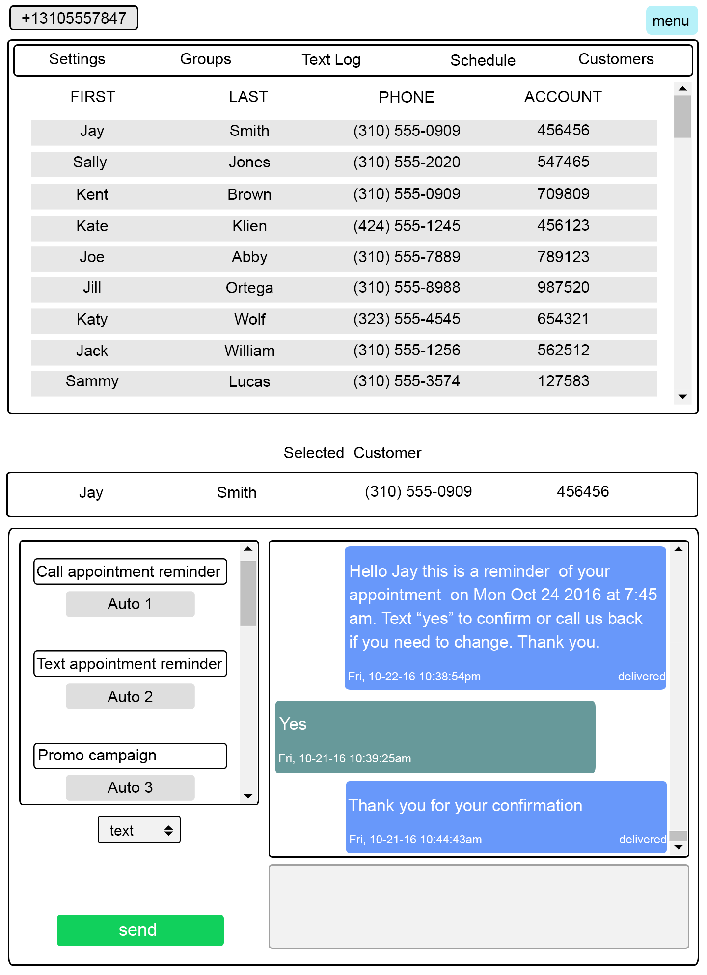 Business texting and calling